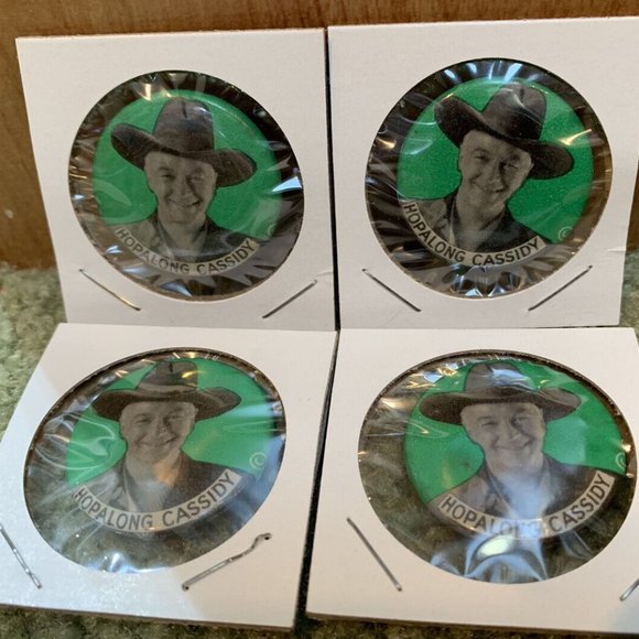 Four 1950’s VINTAGE "Hopalong Cassidy" 1.25" Pin Lot Original 70 Years Old Green - Picture 1 of 2